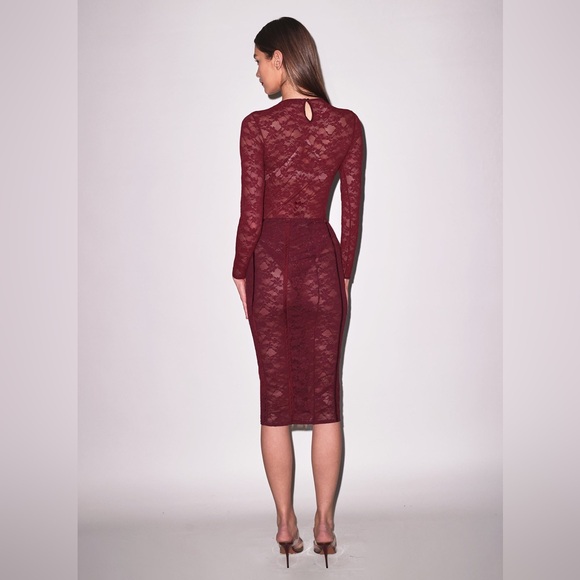 NWT Fleur Du Mal Le Stretch Lace Long Sleeve Bodysuit in Auburn— Size Medium - Picture 6 of 16